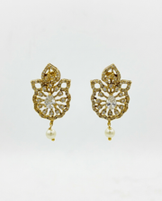 Fancy Designer AD Stone Studs with Moti Drop | Stylish Partywear Earrings