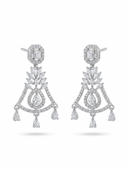 Stylish Silver-Plated American Diamond CZ Chandelier Earrings | Partywear Dangler Earrings for Women