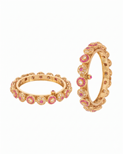 Traditional Gold Plated Gokhru Style Openable Kadas | Ruby & White Stone Studded Ethnic Bangle Set for Women | Pack of 2