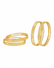 AD-Studded Tri-Patterned Gold Plated Bangles (Set of 4)