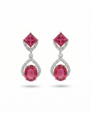 Fancy Red Stone Stylish Partywear Earrings | Ruby Red Silver Polish Dangler | Trending Jewellery