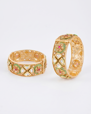 Fancy Red Green Stone Pearl Kada Set | Stylish Gold Plated Partywear Bangles (Set of 2)