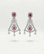 Fancy Stylish Ruby Red American Diamond Long Earrings | Partywear Heavy Earrings for Women