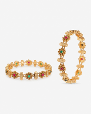 Fancy Red-White Stone Gold-Plated Bangle Set | Stylish Traditional Partywear Kangan (Set of 2)