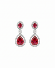 Stylish Red Stone & American Diamond Silver-Plated Drop Earrings