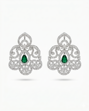 Rhodium-plated Emerald Green Artificial Diamond Chandelier Earrings