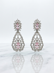 Fancy Stylish Pink Stone Partywear Earrings | New Design Silver AD Earrings