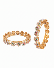 Fancy Gold Plated Swirl Design Pearl Kada Set | Stylish Partywear Bangles (Set of 2)