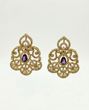 Fancy Purple Stone Gold Plated Earring | Stylish Partywear Studs for Girls