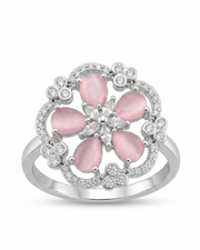 Stylish Fancy Pink Floral Adjustable Partywear Ring / Designer Anguthi