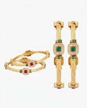 Trendy Zigzag Dual-Tone Gold Plated Bangle Set (Pack of 4)