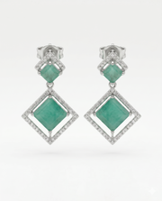 Fancy Emerald Green Geometric Earrings | Stylish Partywear Rhodium Danglers