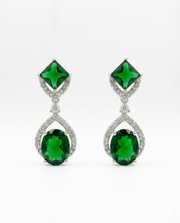 Fancy Emerald Green Partywear Earrings | Stylish Crystal Danglers | Trendy Green Stones Jewelry