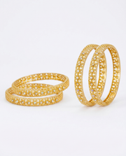 Dual-Tone Zigzag Chevron Bangle Set (Set of 4)