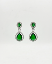 Fancy Emerald Green Partywear Earrings | Stylish Silver Plated Drops