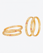 Fancy Green-Red Stone Gold Plated Bangle Set - Set of 4 Stylish Traditional Churiyan