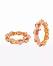 Traditional Gold Plated Ruby & White Stone Dome Shaped Openable Kadas | Scalloped Designer Artificial Kangan for Women | Pack of 2