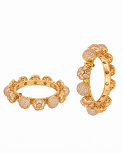 Traditional Gold Plated Artificial Bangle Set for Women | Ruby Red Stone Floral Ethnic Kada with Pearl Border | Pack of 2