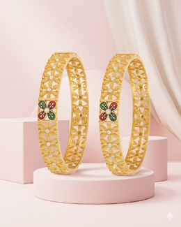 Fancy Gold-Plated Meenakari Bangle Set | Stylish Floral Partywear Kadas (Set of 2)