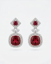 Fancy Ruby Red Stone Stylish Danglers | Partywear Silver-Plated Earrings for Girls & Women