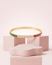 Trending Multi-Color Stone Gold Plated Bangle Set (4 Pcs) - Red, Green, White Fancy Churiyan
