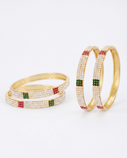 Fancy AD Stone Gold Plated Designer Bangle Set (Set of 4) - Stylish Red & Green Diamond Look Churiyan