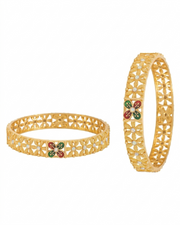 Fancy Gold-Plated Meenakari Bangle Set | Stylish Floral Partywear Kadas (Set of 2)