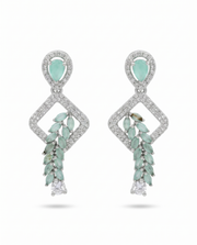 Stylish Mint Green Fancy Partywear Earrings / Designer Silver Plated Dangles