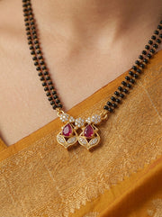 Fancy Maroon Stone Double Chain Mangalsutra – Stylish Traditional Look