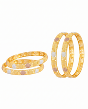 Fancy Tri-Tone Sandblast Design Gold Plated Bangle Set (4 Pcs)