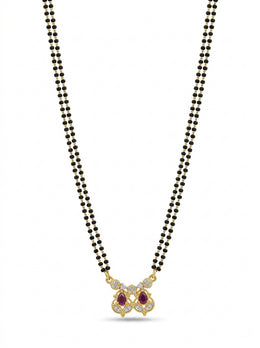 Fancy Maroon Stone Double Chain Mangalsutra – Stylish Traditional Look
