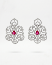 Stylish Fancy Ruby Red American Diamond Earrings / Partywear Silver Earrings