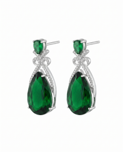 Stylish Emerald Green Partywear Earrings | Fancy Silver-Plated CZ Drop Earrings