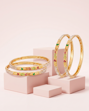 Trendy Beaded Dual-Tone (Gold & Silver) Slim Bangle Set - Pack of 4
