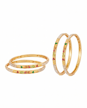 Trendy Beaded Dual-Tone (Gold & Silver) Slim Bangle Set - Pack of 4
