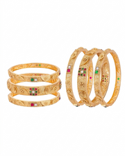 Premium Leaf Design Gold-Plated Bangle Set | Stylish Red-White Stone Kangan (Set of 2)