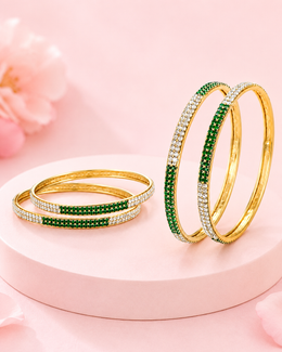 Designer Dual-Tone Leaf & Sunburst Bangle Set (4 Pcs)
