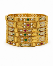 Stylish Antique Pink Stone Kada / Fancy Openable Temple Bangles (Set of 2)