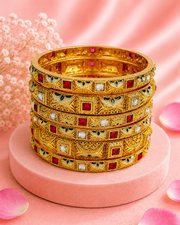 Stylish Meenakari Kundan Bangle Set (6 Pcs) | Fancy Partywear Gold Plated Kada
