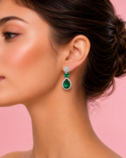 Fancy Emerald Green Teardrop Earrings / Stylish Western Partywear Danglers