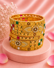 Stylish Gold Plated Fancy Kundan Kada Set | Trendy Multicolor Partywear Bangles for Women