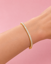 Fancy Stylish Baguette AD Bracelet / Gold Polished Partywear Tennis Bracelet for Women