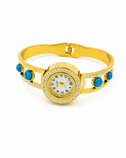 Fancy Gold-Plated Turquoise Bangle Watch | Stylish Partywear Bracelet Ghadi for Women