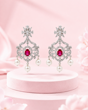 Fancy Ruby Pink AD Stone Earrings with Pearls | Stylish Partywear Earrings for Women