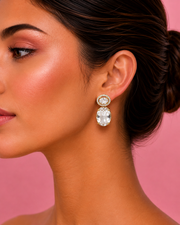 Stylish White Stone Gold Plated Fancy Earrings | Trending Partywear Drop Earrings | Sabse Sasta Sabse Accha