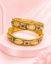 Gold Plated Meenakari & Kundan Studded Plastic-Free Alloy Bangle Set (Pack of 2)