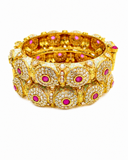 Stylish Partywear Gold Plated Ruby Stone Bangles / Fancy Meenakari Kada Set Of 2