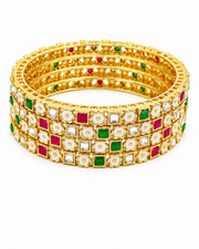 Trendy Multi-Color Kundan Bangle Set - 4 Pieces (Stylish & Affordable)