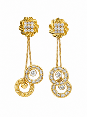Stylish Gold Plated Fancy Long Chain Flower Earrings | Partywear American Diamond Dangler for Women