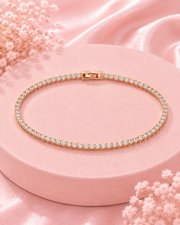 Fancy Rose Gold American Diamond Single Line Bracelet / Stylish Partywear AD Tennis Bracelet
